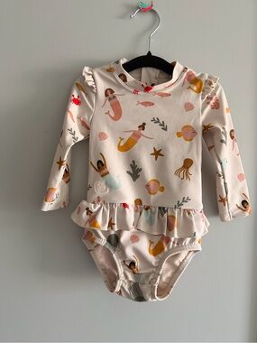 Long-Sleeve Mermaid Print Rash Guard One-Piece - Pink Liewood